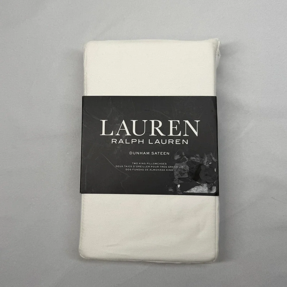 Ralph Lauren Dunham Sateen Pillowcase White King Set of 2 Cotton 300 TC